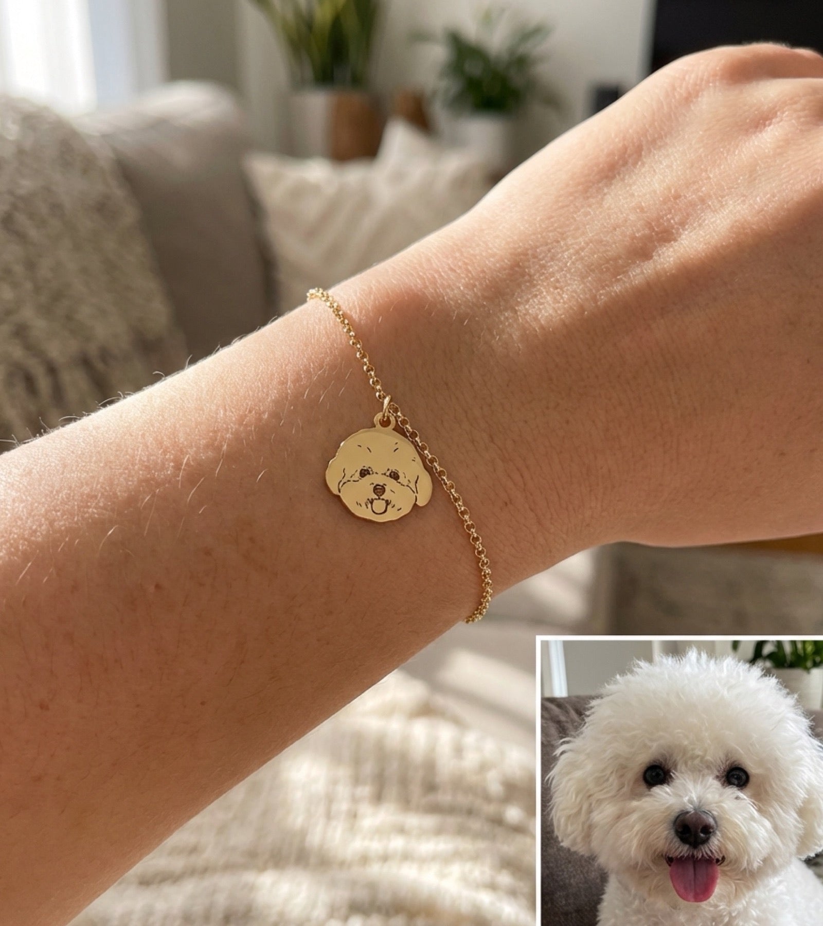 Custom Pet Portrait Bracelet - 14K Gold Plated