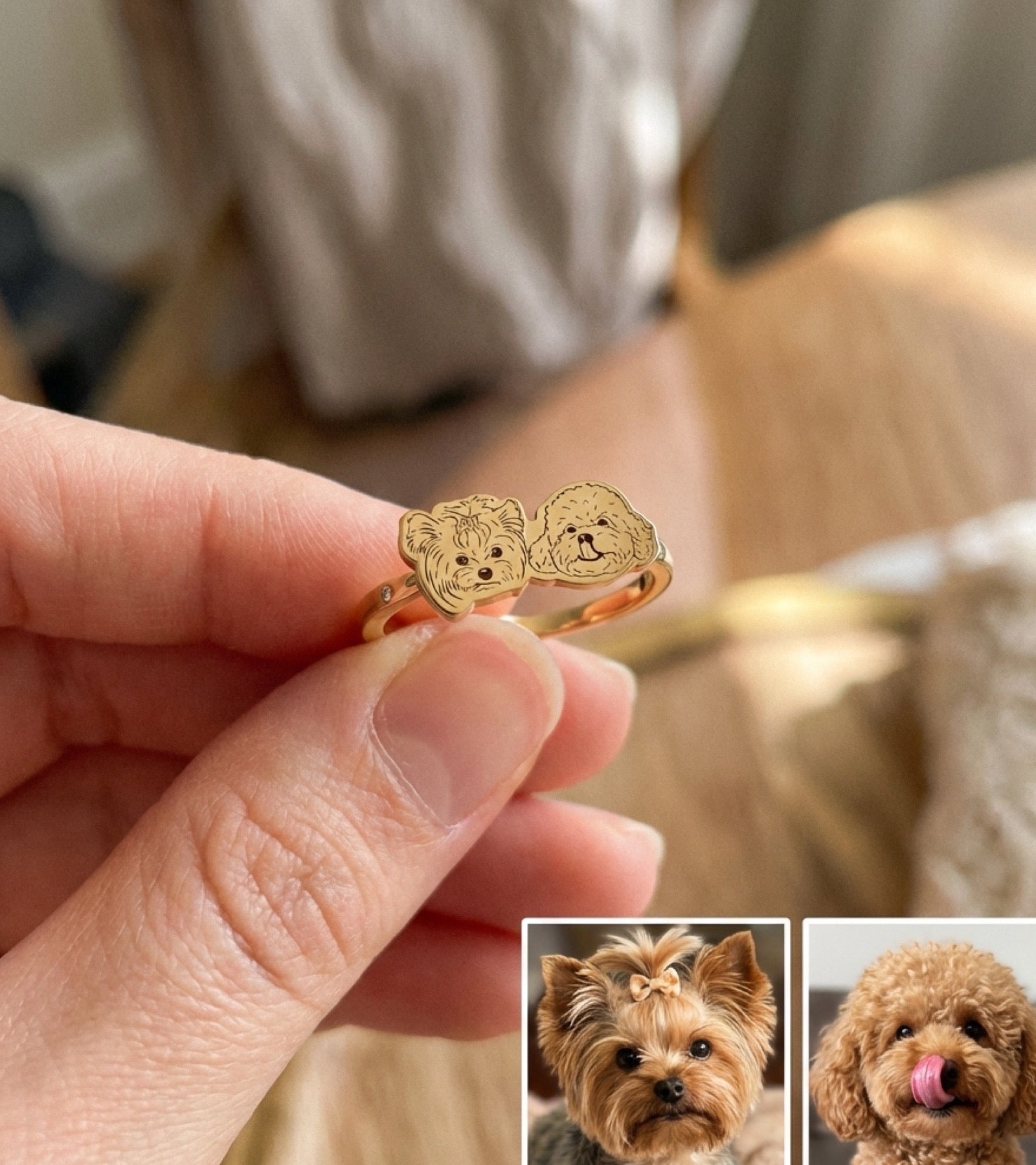 Custom Pet Portrait Ring - 14K Gold Plated
