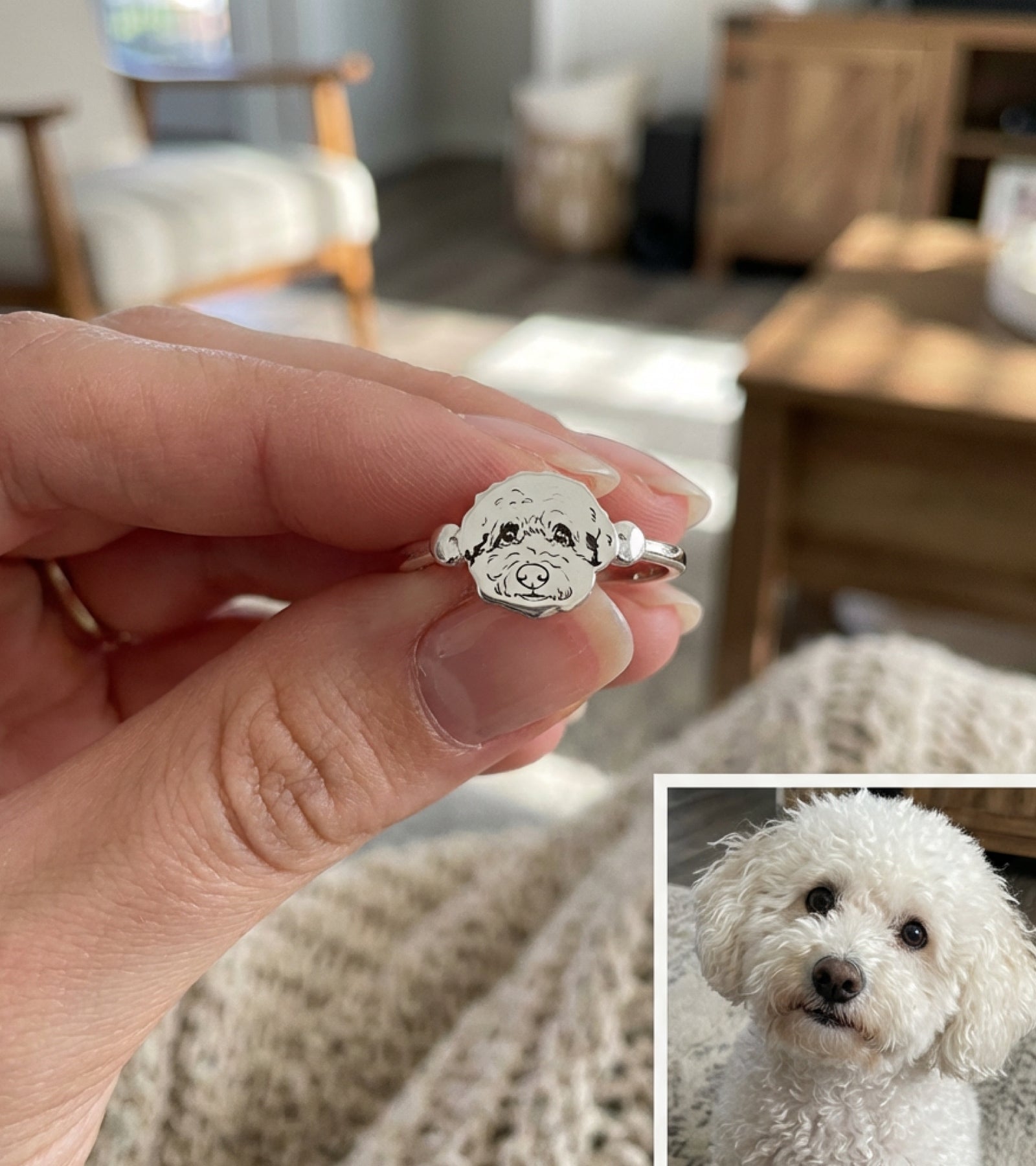 Custom Pet Portrait Ring - 925 Sterling Silver